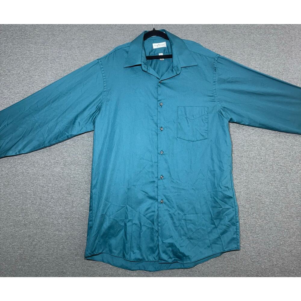 Van Heusen | Men's Teal Lux Sateen Wrinkle Free Button Down Shirt | 34/35 Medium